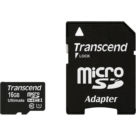   micro SDHC 16Gb Transcend Class 10 UHS-I + ADP 90/45 MB/