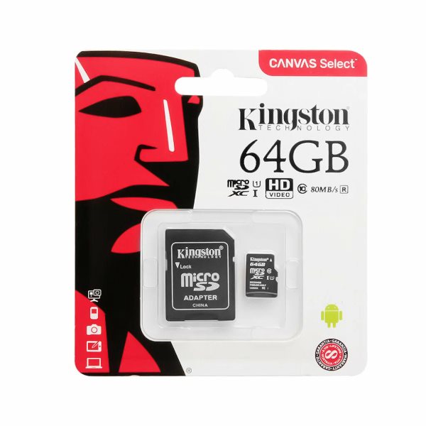 Карта памяти micro SDXC 64Gb Kingston Canvas Select UHS-I U1 80 mb/s